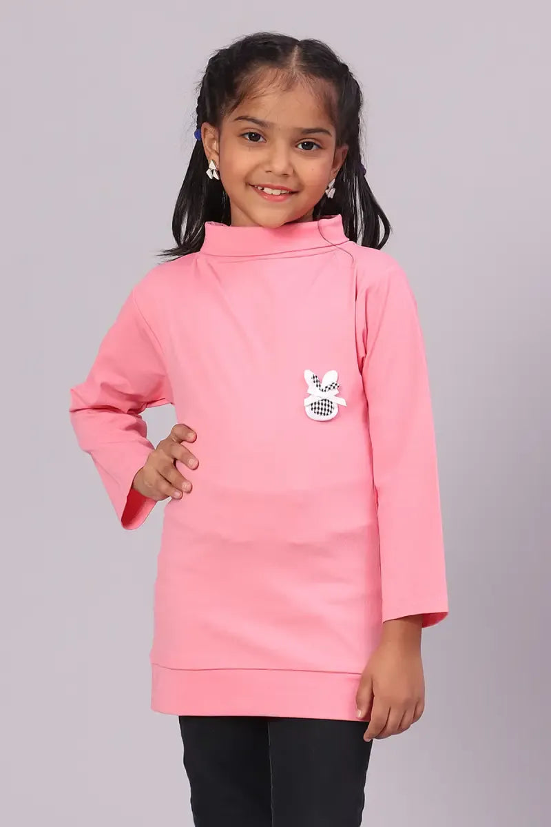 Lycra Solid T-Shirt for Girl - Pink - View 13