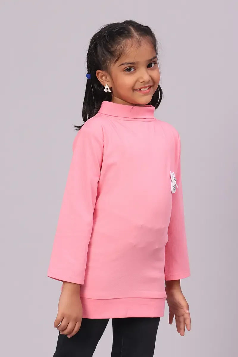 Lycra Solid T-Shirt for Girl - Pink - View 15