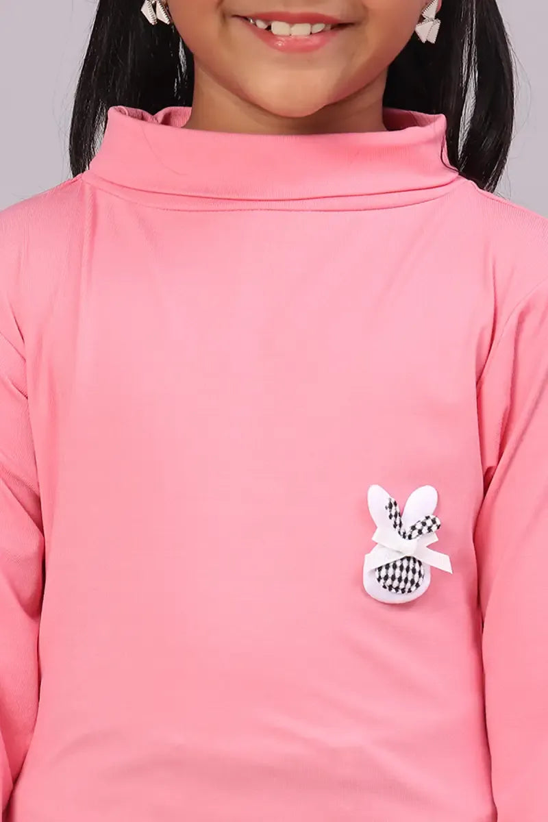 Lycra Solid T-Shirt for Girl - Pink - View 17