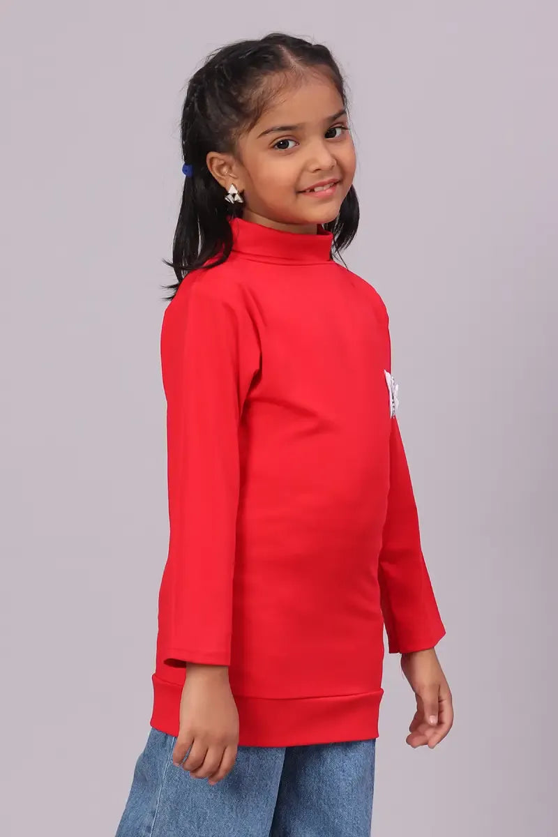 Lycra Solid T-Shirt for Girl - Red - View 21