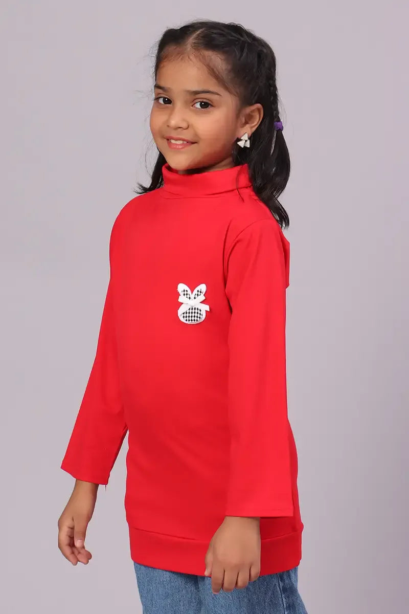 Lycra Solid T-Shirt for Girl - Red - View 22