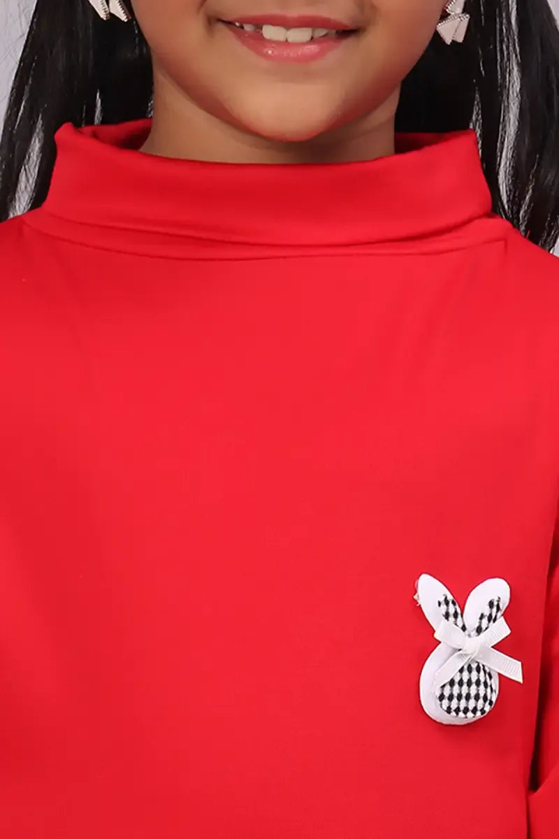 Lycra Solid T-Shirt for Girl - Red - View 23