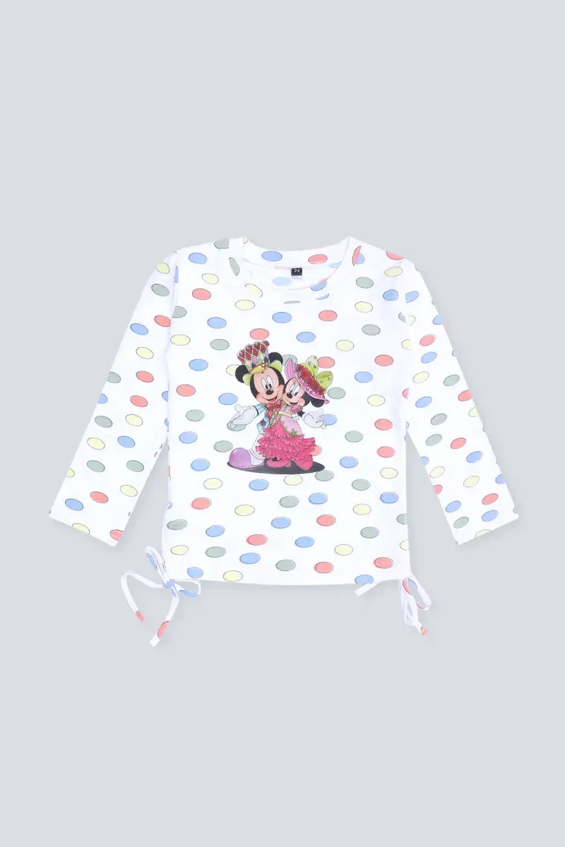 Girl's Lycra Printed Regular Fit T-Shirt - White - View 1