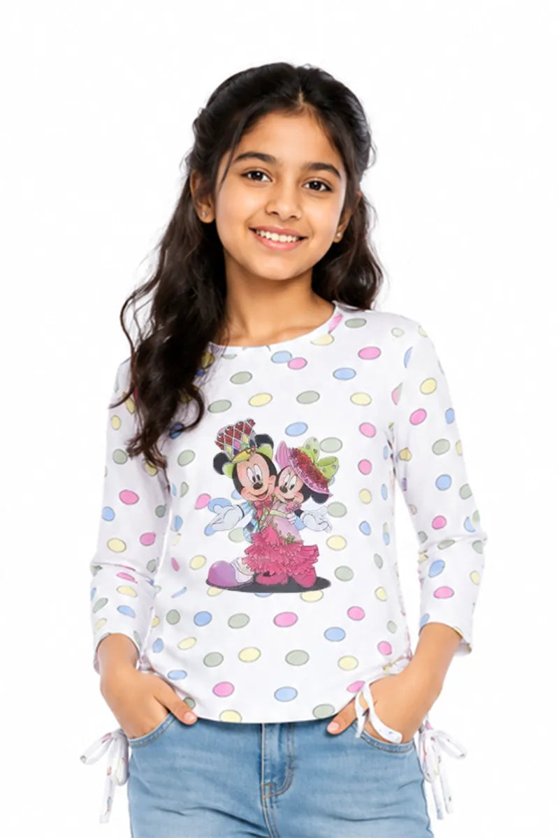 Girl's Lycra Printed Casual T-Shirt - White - View 1