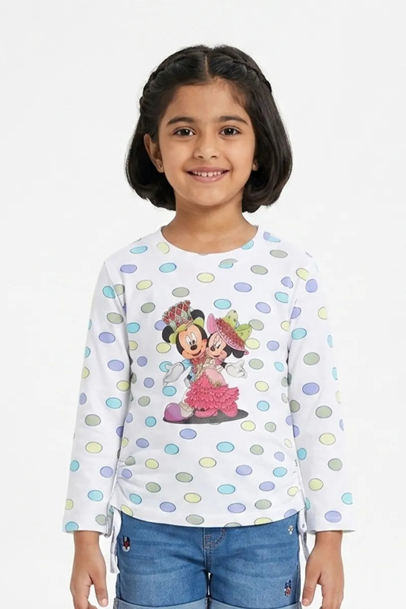 Girl's Lycra Printed Full Sleeve T-Shirt - White - View 1