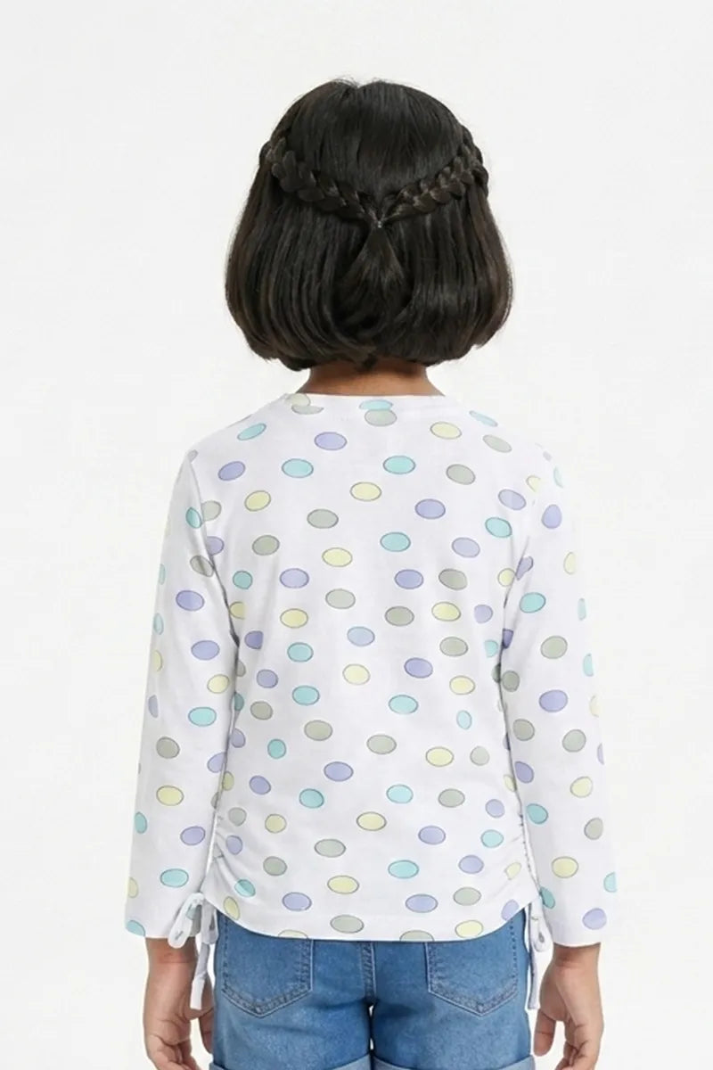 Girl's Lycra Printed Full Sleeve T-Shirt - White - View 3