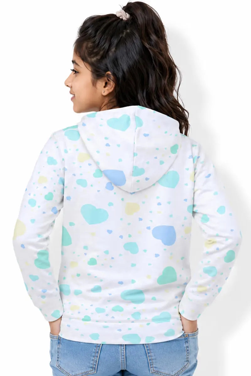 Lycra Printed Casual Hoodie for Girls - White - View 3
