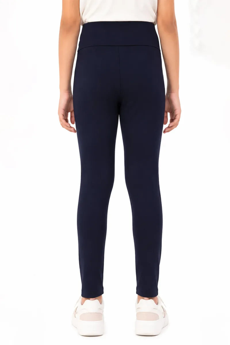 Girl's Cotton Lycra Solid Jeggings - Blue - View 3