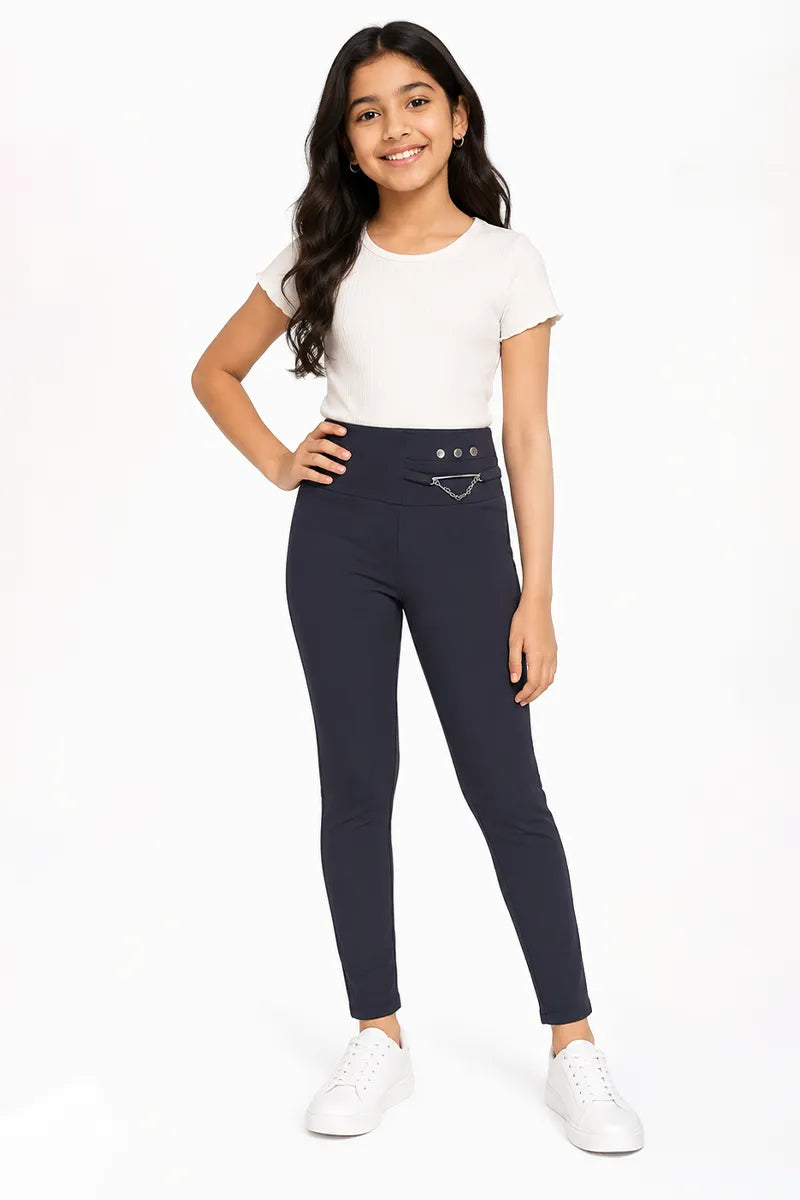 Girl's Cotton Lycra Solid Jeggings - Grey - View 8