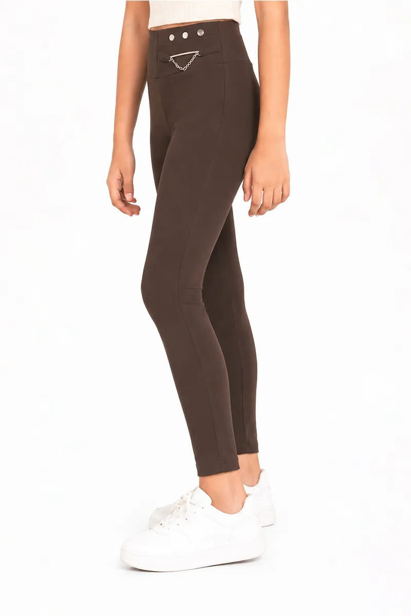 Girl's Cotton Lycra Solid Jeggings - Olive - View 10