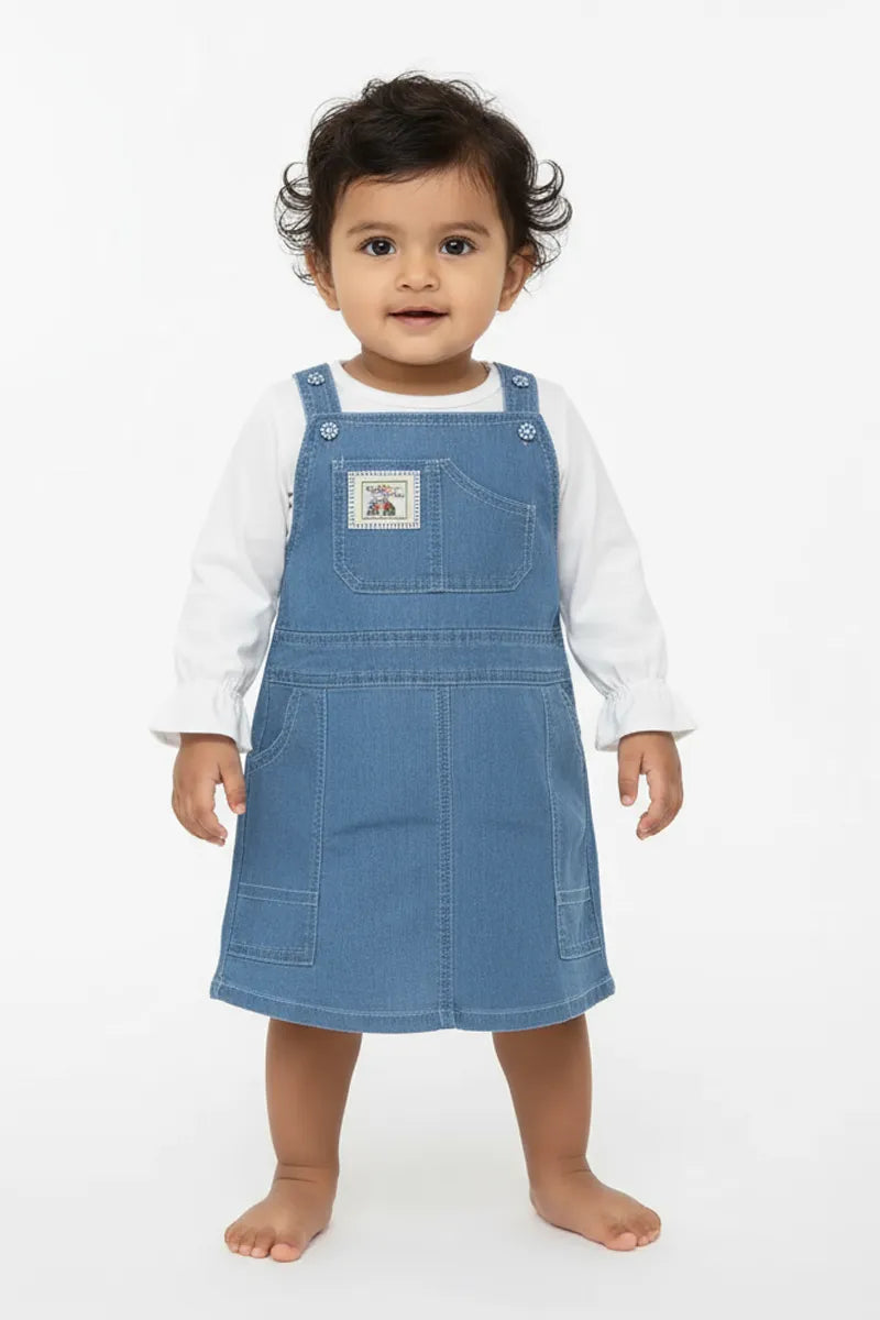 Baby Girl's Solid T-Shirt with Pinafore Set - Blue - View 1