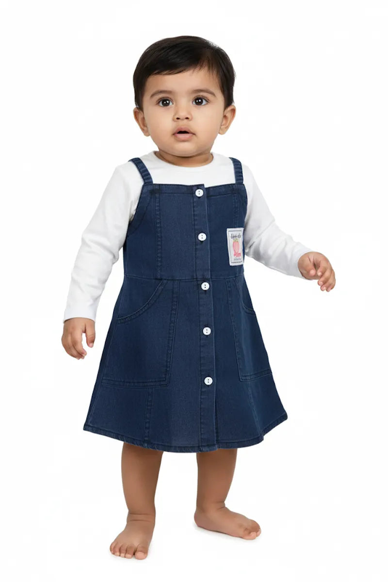 Just Born Girl's Solid T-Shirt with Pinafore Set - Dark Blue - View 6