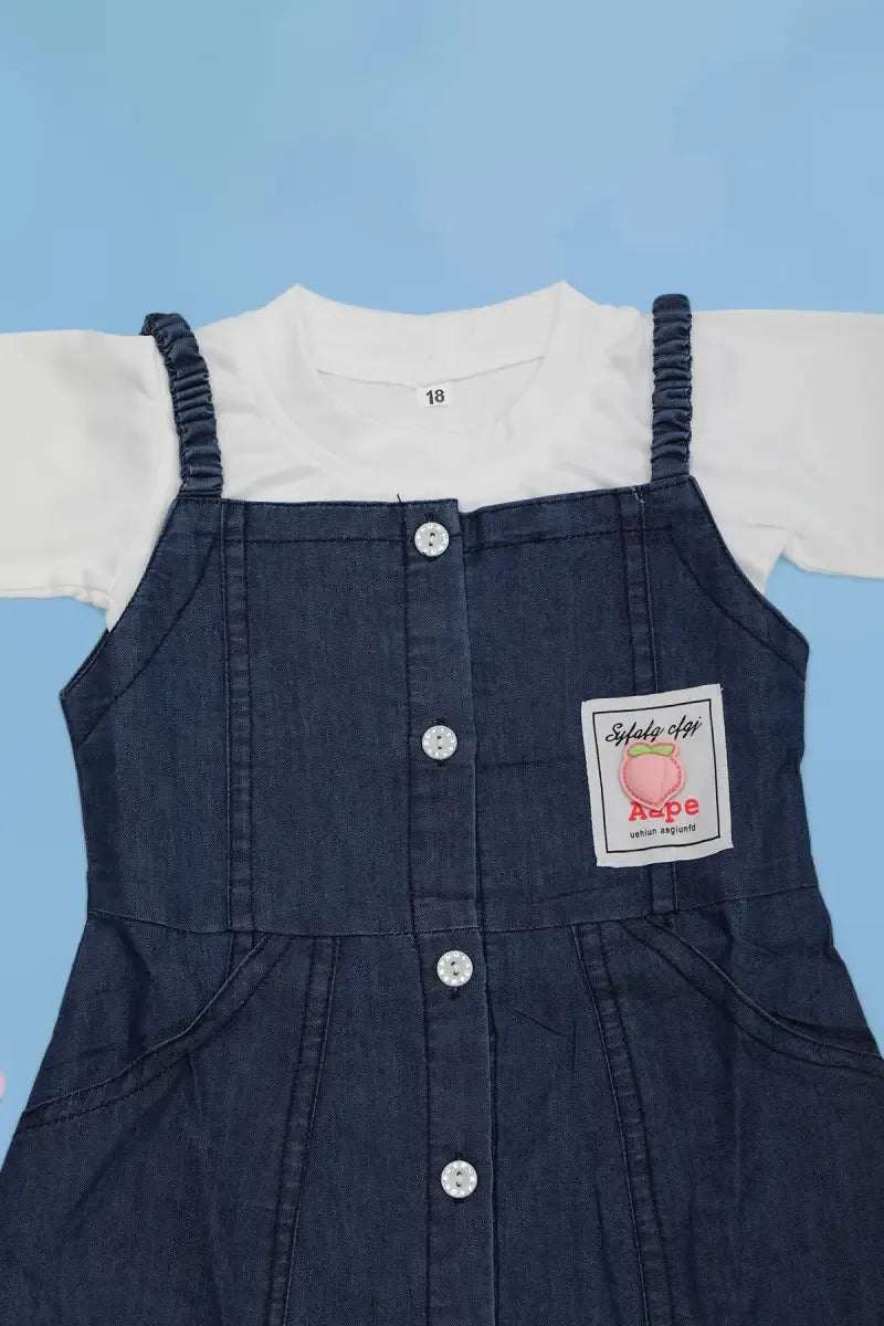 Just Born Girl's Solid T-Shirt with Pinafore Set - Dark Blue - View 7