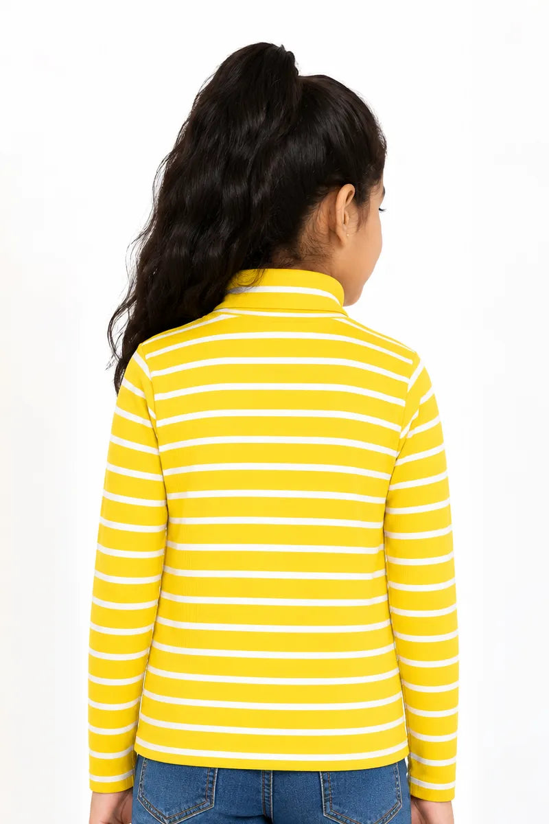 Lycra Striped Casual T-Shirt for Girls - Yellow - View 3