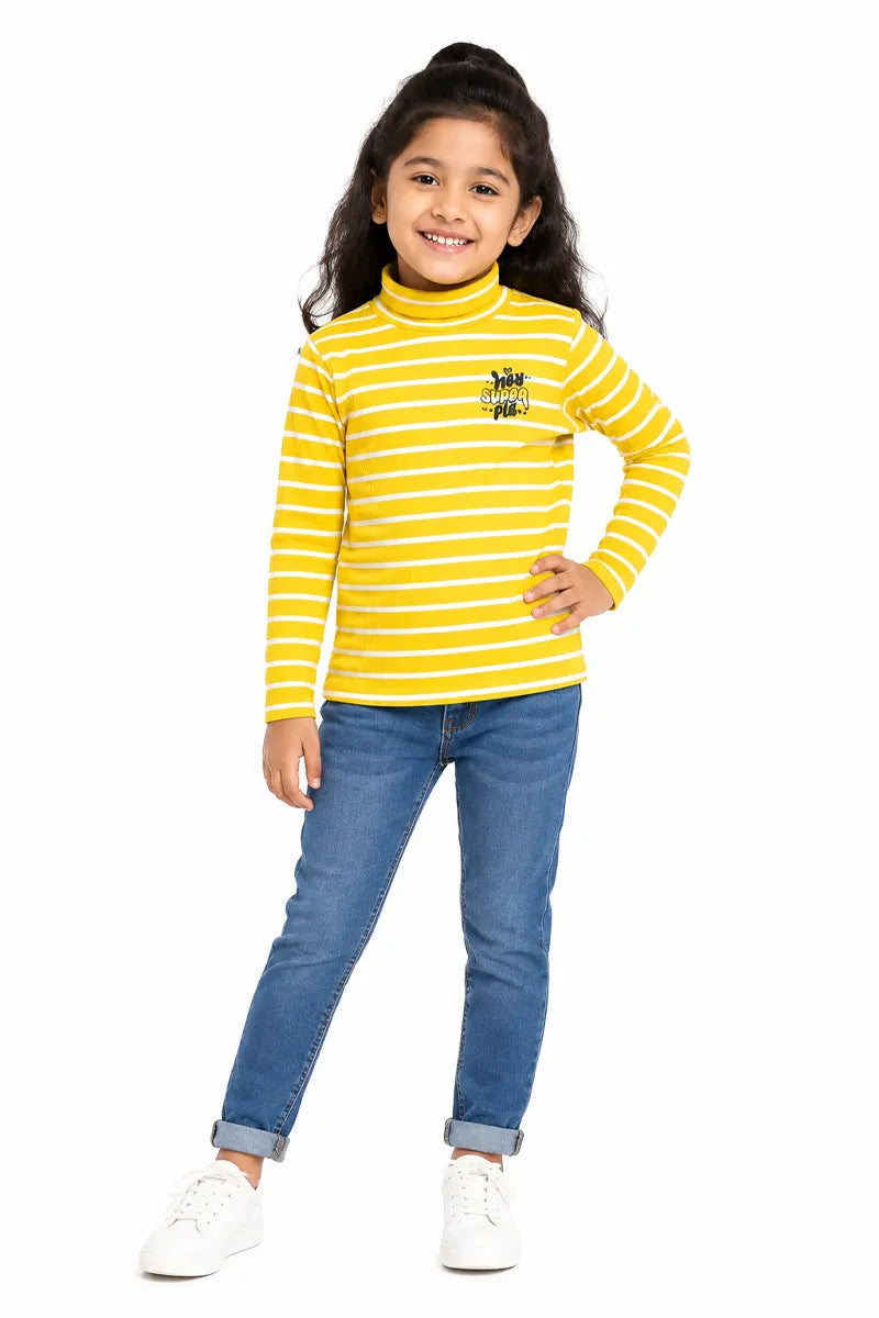 Lycra Striped Casual T-Shirt for Girls - Yellow - View 4