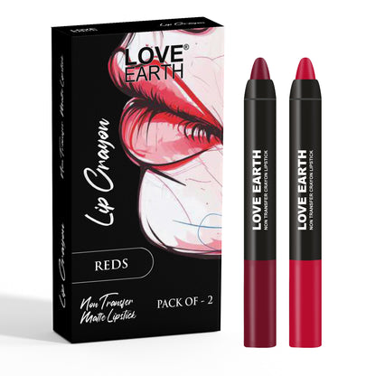 Love Earth Lip Crayon Non-Transfer Lipstick Reds - Pack Of 2
