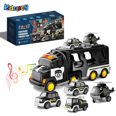 Kidology 5 in 1 Police Trucks Boy Toys for 3-5 Year Old Toddlers - Toys for 3 4 5 6 7 Years Old Transport Vehicle Carrier Truck Sets Kids Boys & Girls