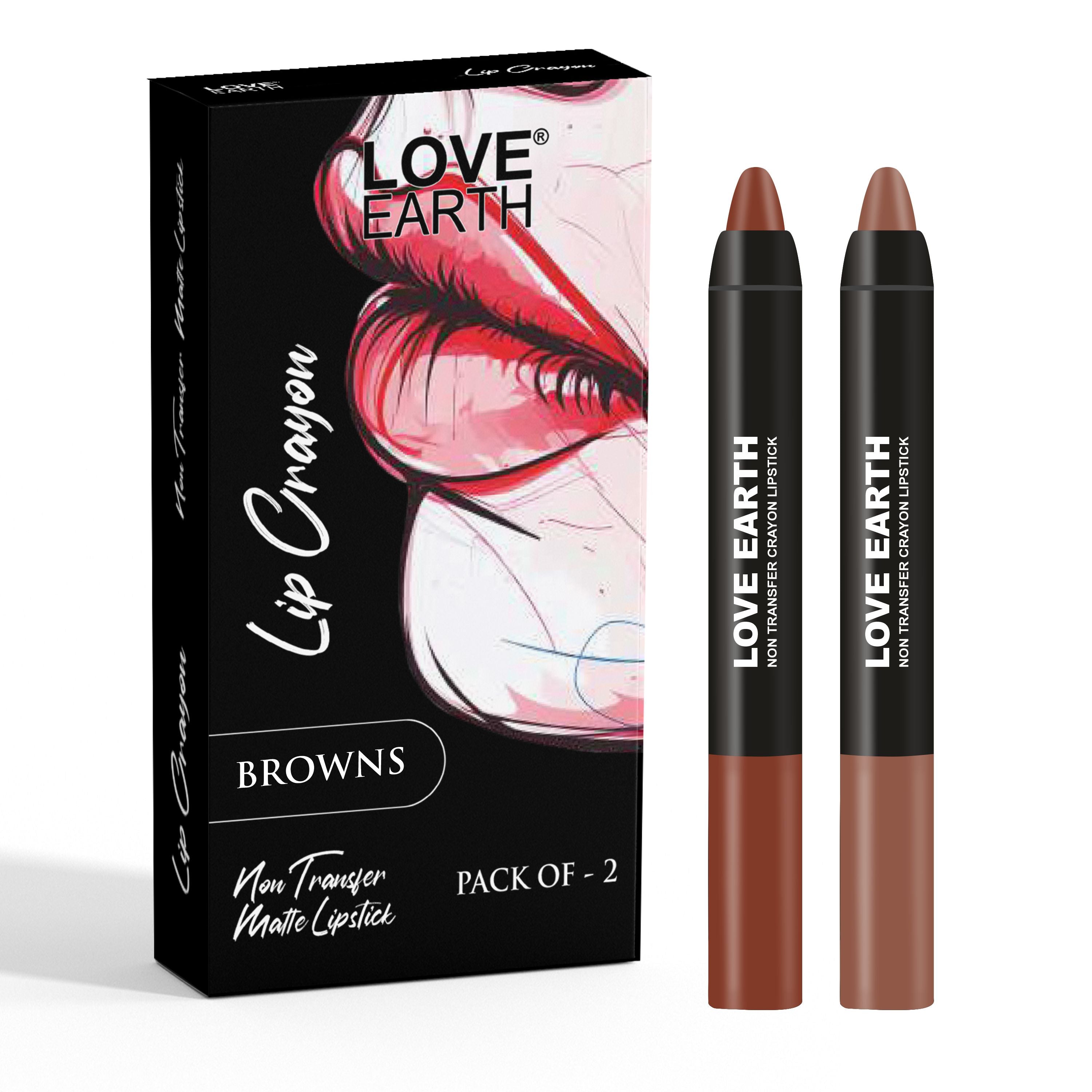 Love Earth Lip Crayon Non-Transfer Lipstick Browns - Pack Of 2