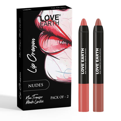 Love Earth Lip Crayon Non-Transfer Lipstick Nudes - Pack Of 2
