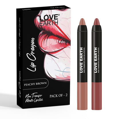 Love Earth Lip Crayon Non-Transfer Lipstick Peachy Brown - Pack Of 2
