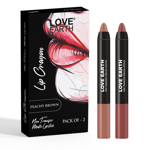 Love Earth Lip Crayon Non-Transfer Lipstick Peachy Brown - Pack Of 2