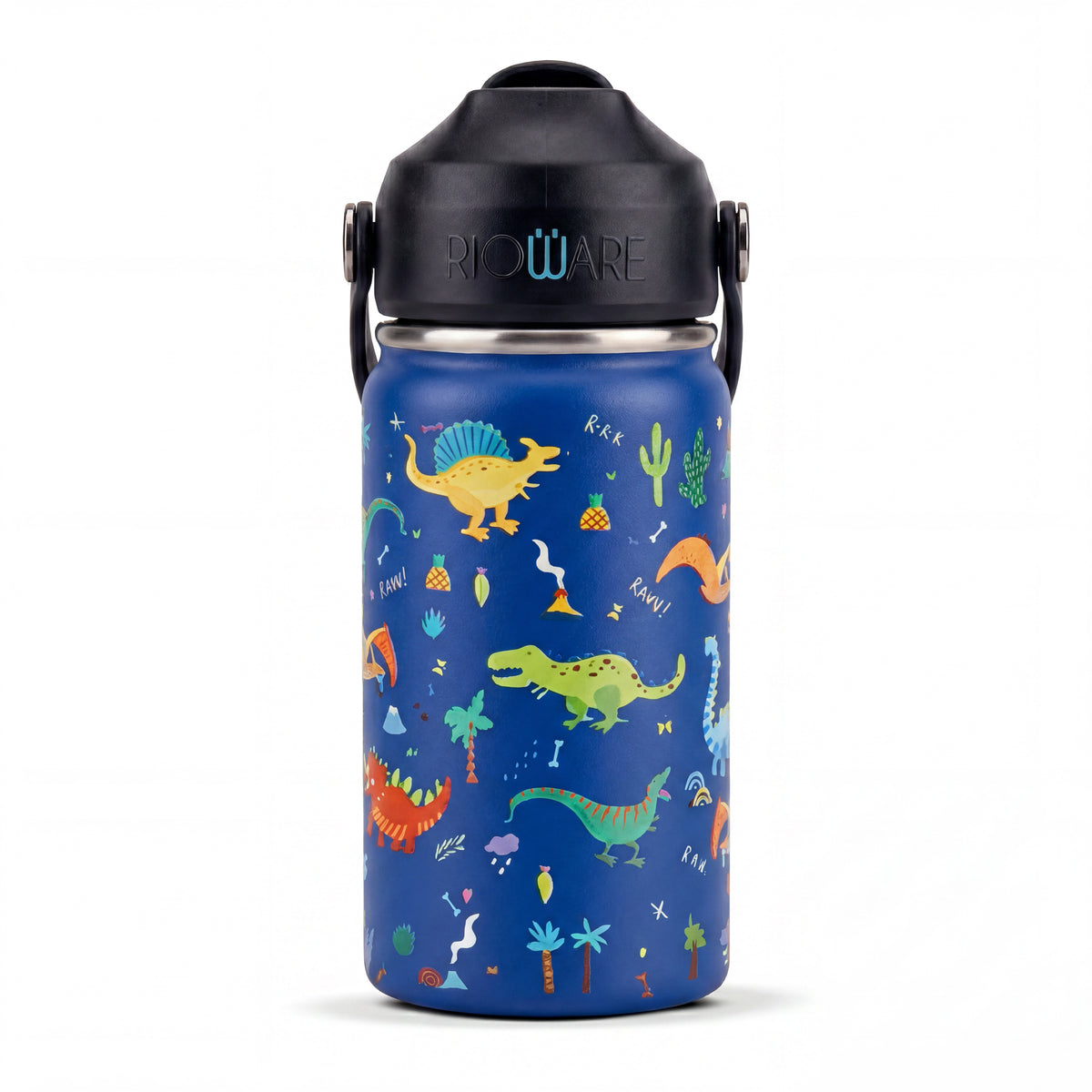 Rioware Kids Insulated Stainless Steel Water Bottle 350ml | Double Wall Vacuum | 24 Hrs Cold & 12 Hrs Hot | Leakproof Flip Top with Straw | BPA-Free | School Bottle with Carry Loop (350 Ml, Blue)