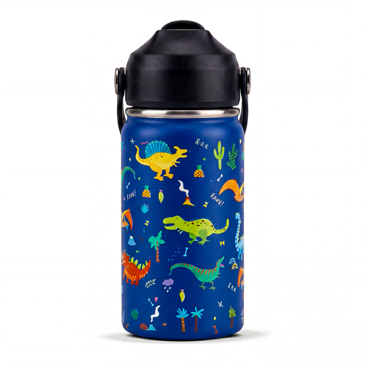 Rioware Kids Insulated Stainless Steel Water Bottle 350ml | Double Wall Vacuum | 24 Hrs Cold & 12 Hrs Hot | Leakproof Flip Top with Straw | BPA-Free | School Bottle with Carry Loop (350 Ml, Blue)