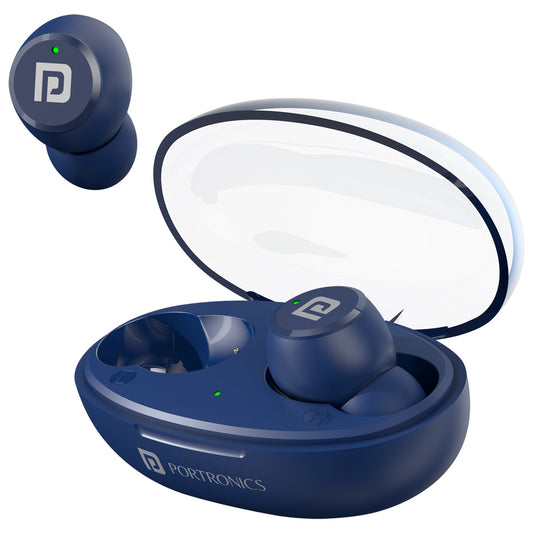 Portronics Twins S13 Ear bods with 24 hours playtime and Type C fast charging (Blue)