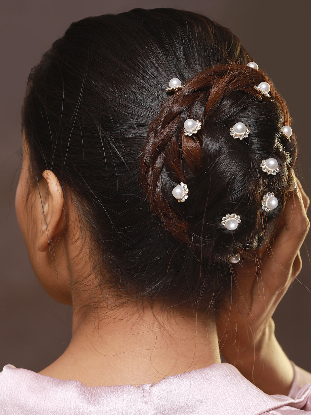 Women Set Of 12 Gold Plated & White Pearl Beaded U Pins