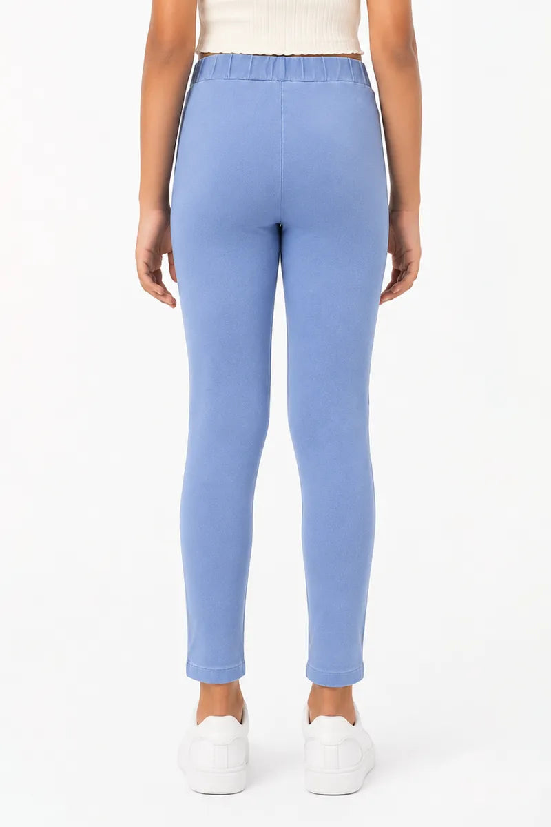 Girl's Denim Solid Stretchable Jeggings - Blue - View 7