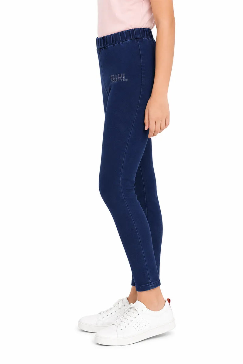 Girl's Denim Solid Stretchable Jeggings - Dark Blue - View 10