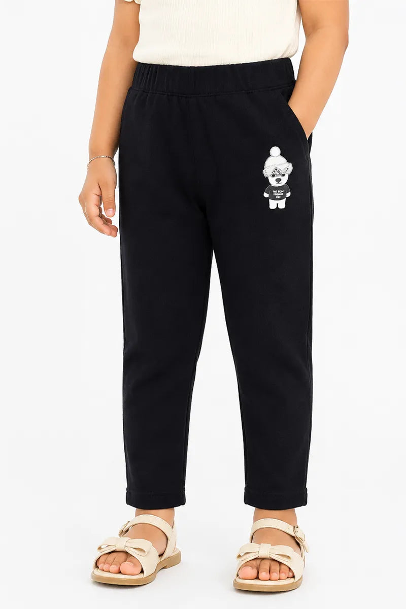 Girl's Denim Solid Casual Jeggings - Black - View 1