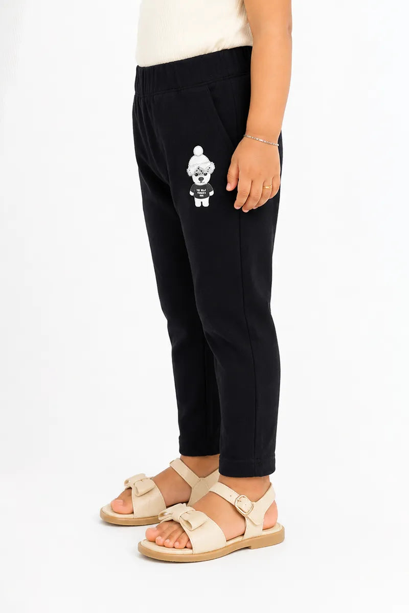 Girl's Denim Solid Casual Jeggings - Black - View 2