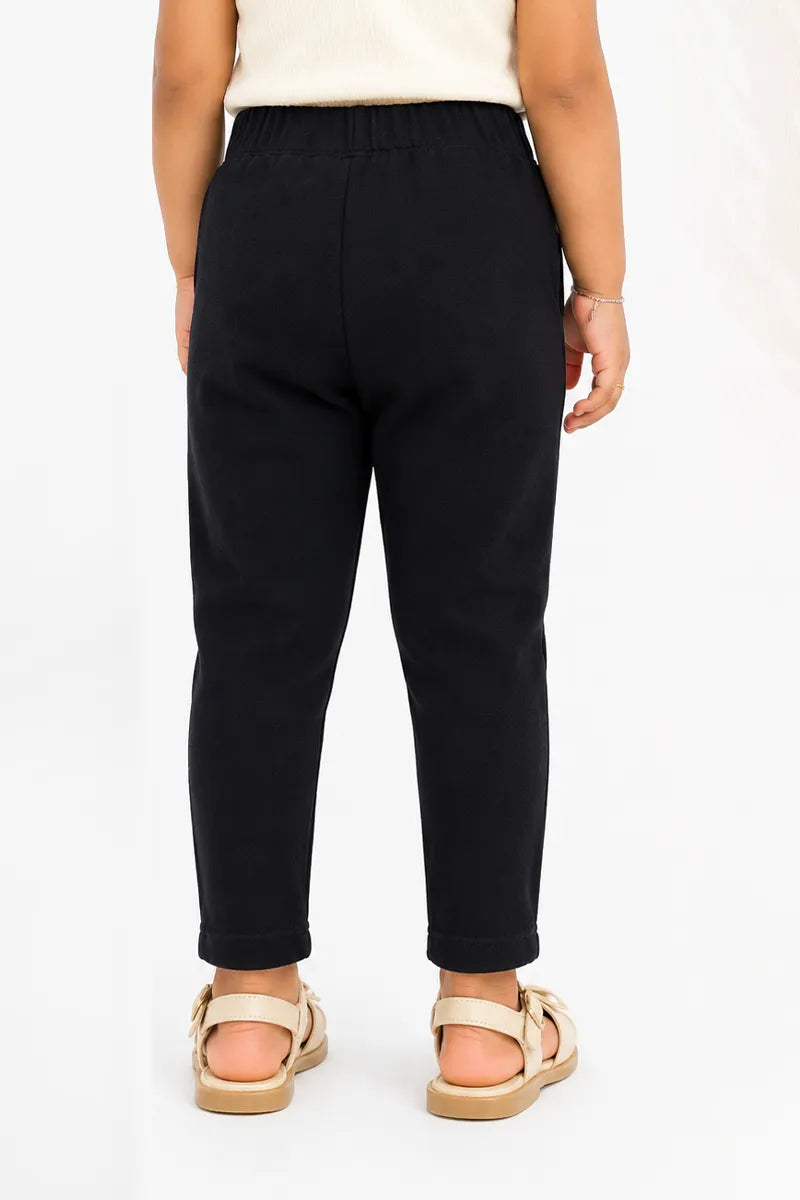 Girl's Denim Solid Casual Jeggings - Black - View 3