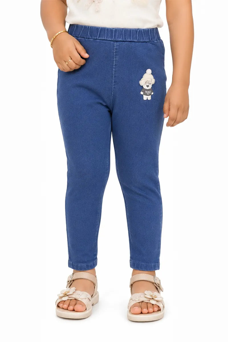 Girl's Denim Solid Casual Jeggings - Blue - View 5