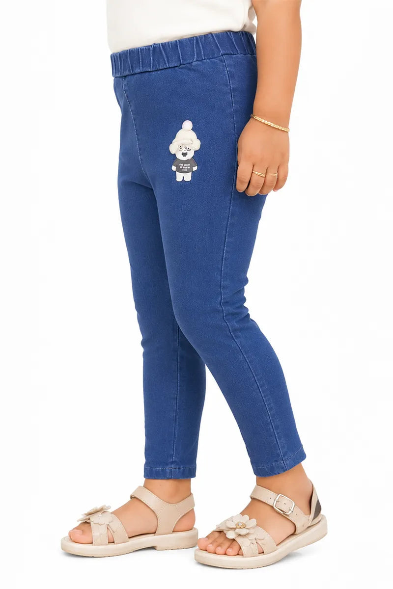 Girl's Denim Solid Casual Jeggings - Blue - View 6