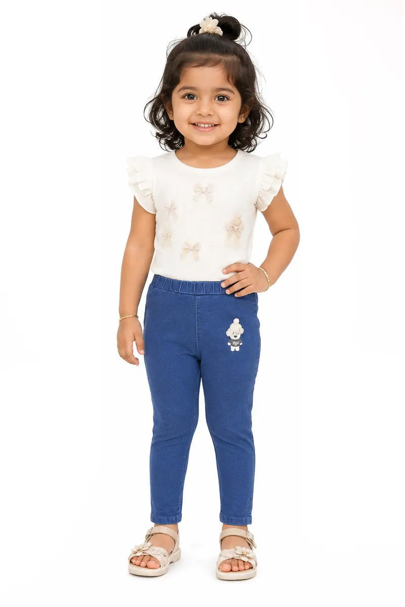 Girl's Denim Solid Casual Jeggings - Blue - View 8