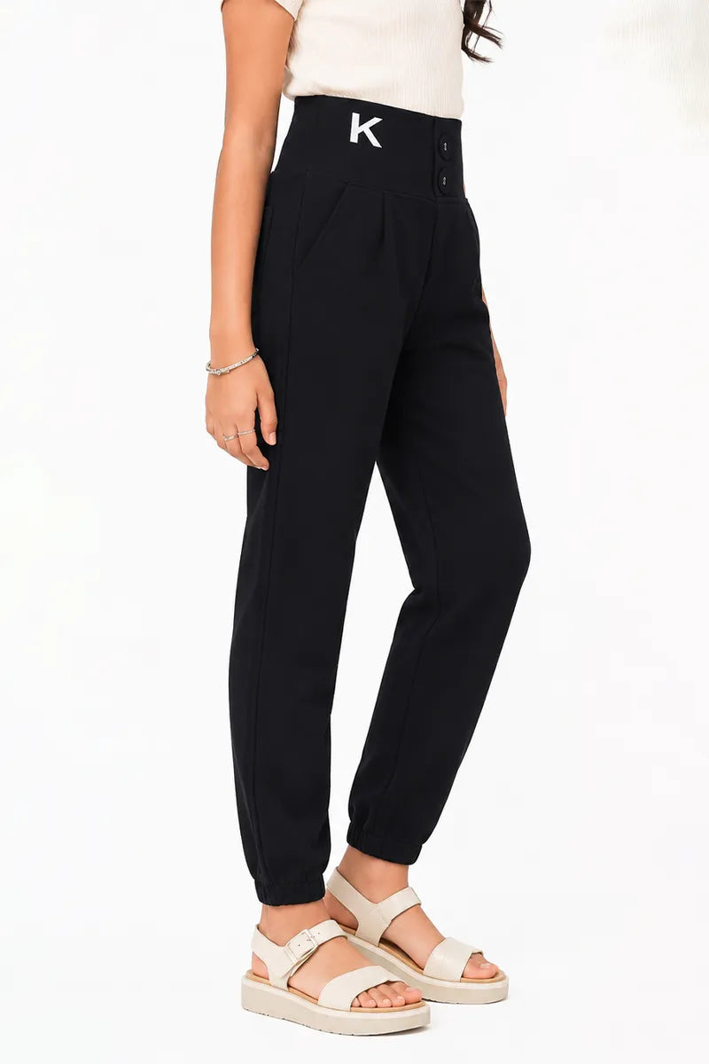 Girl's Lycra Solid Skinny Fit Joggers - Black - View 2