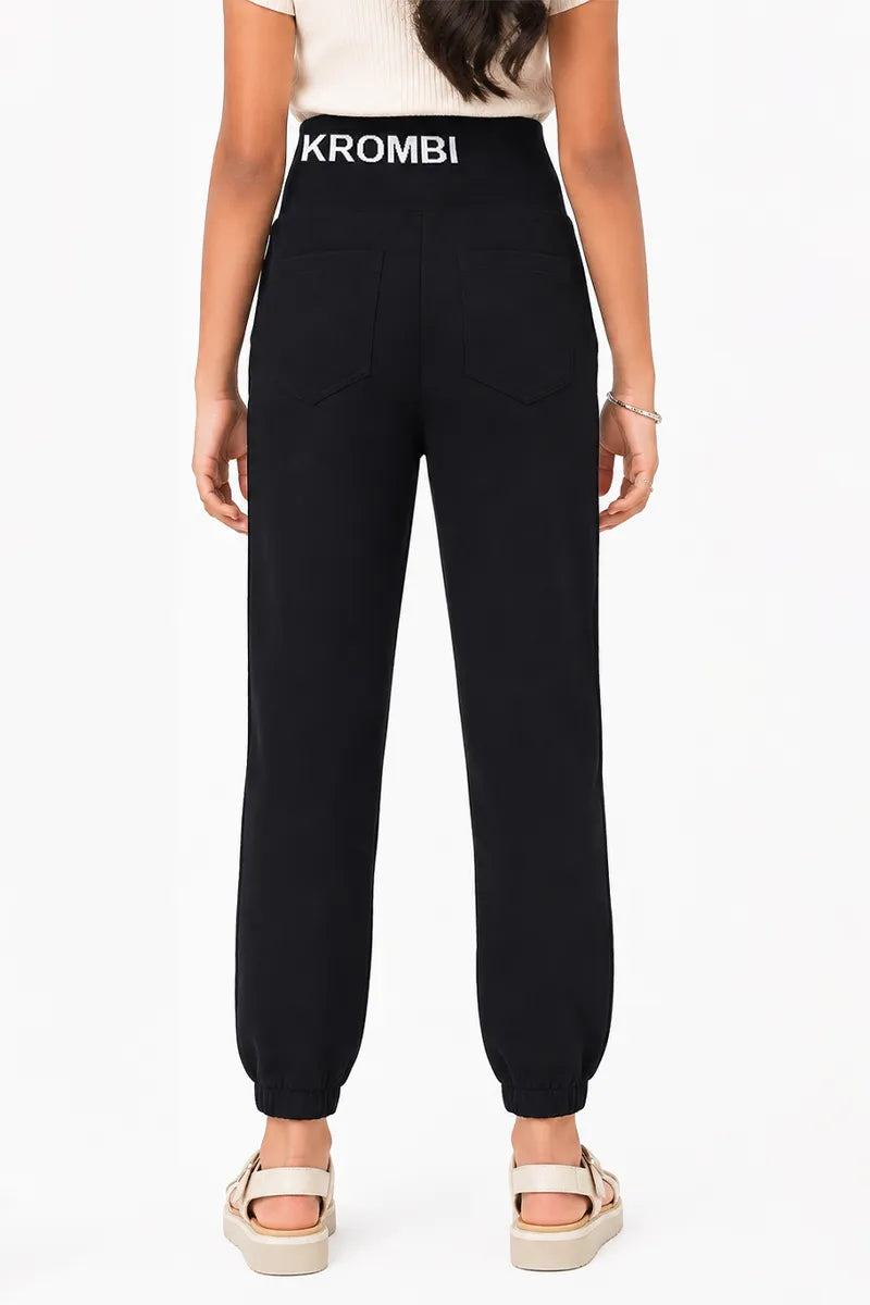 Girl's Lycra Solid Skinny Fit Joggers - Black - View 3