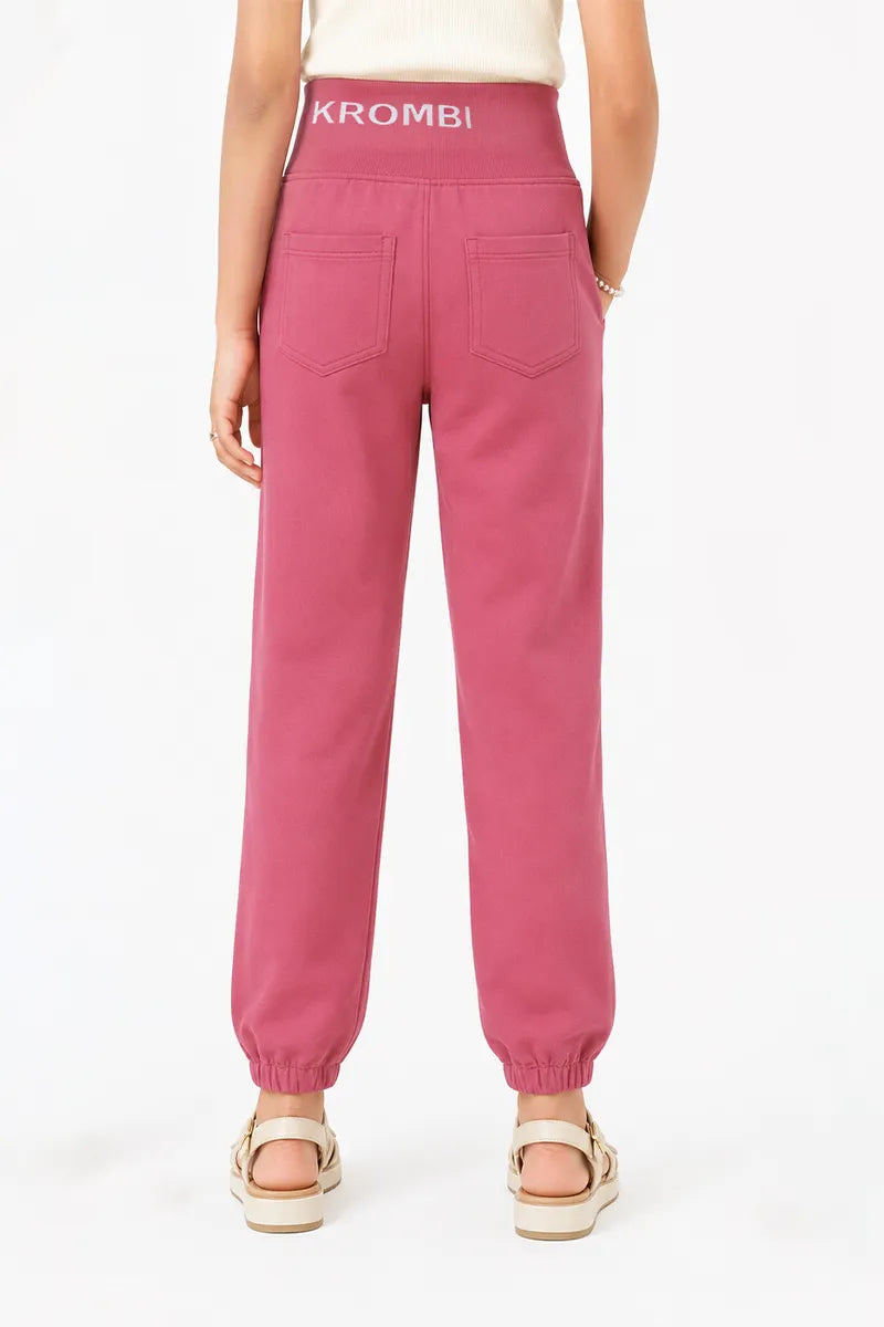 Girl's Lycra Solid Skinny Fit Joggers - Dusty Pink - View 7