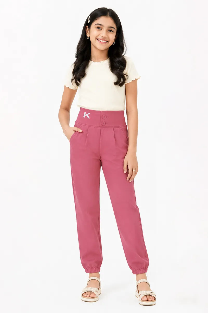 Girl's Lycra Solid Skinny Fit Joggers - Dusty Pink - View 8