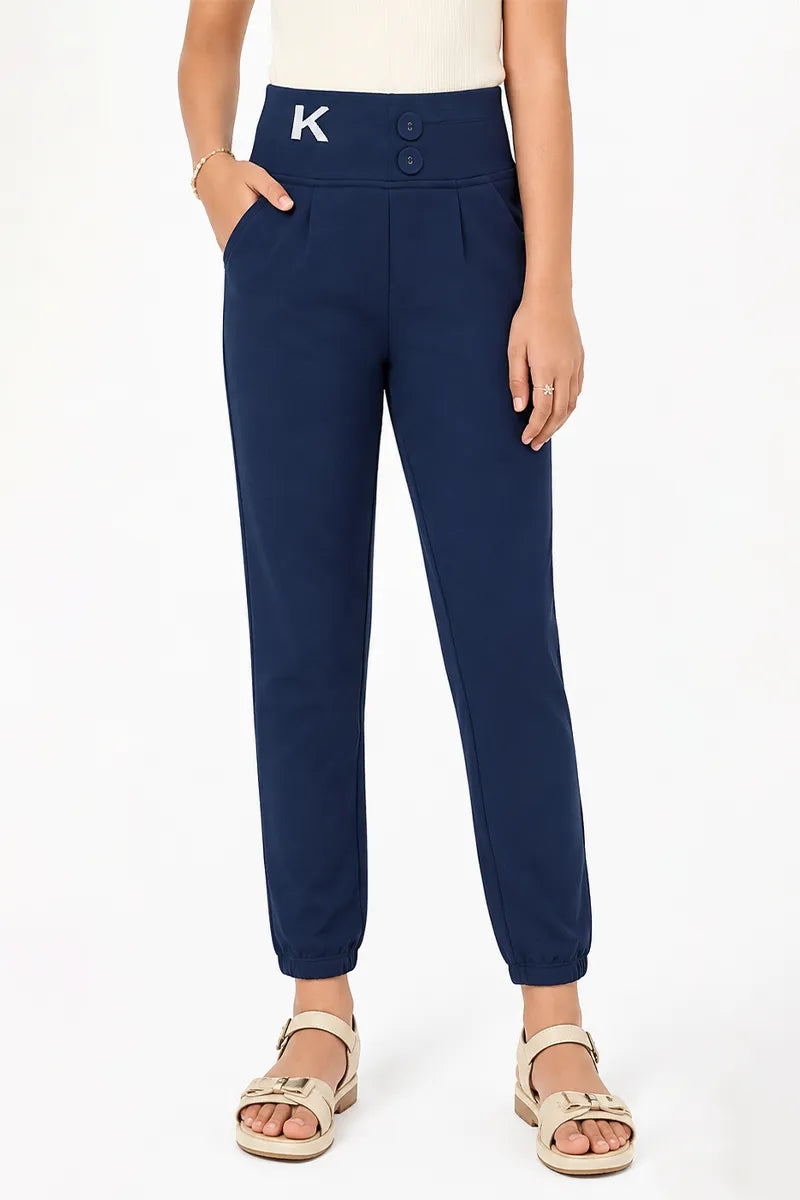 Girl's Lycra Solid Skinny Fit Joggers - Teal - View 13
