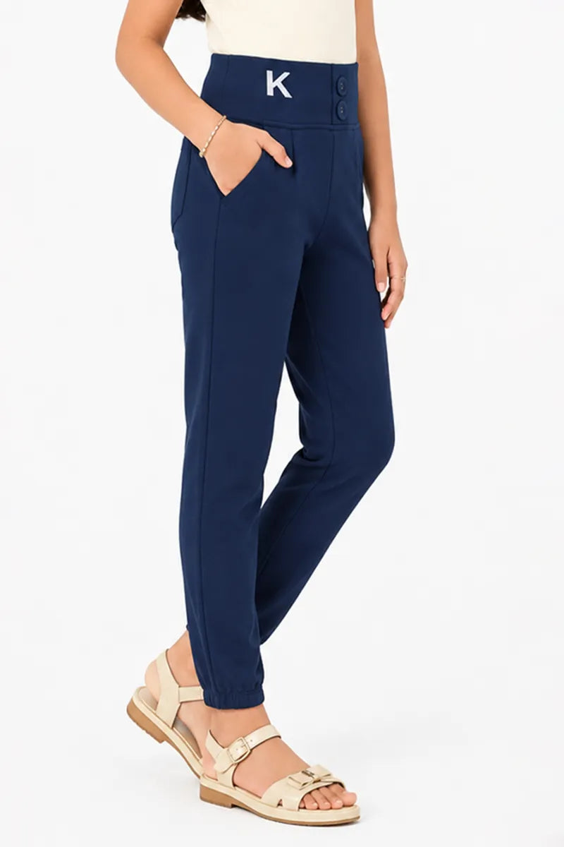Girl's Lycra Solid Skinny Fit Joggers - Teal - View 14