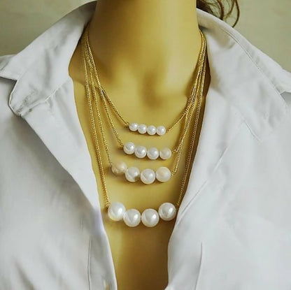 High & Crystal and Five Pearl Layer Necklace Classic & Contemporary Set of 2