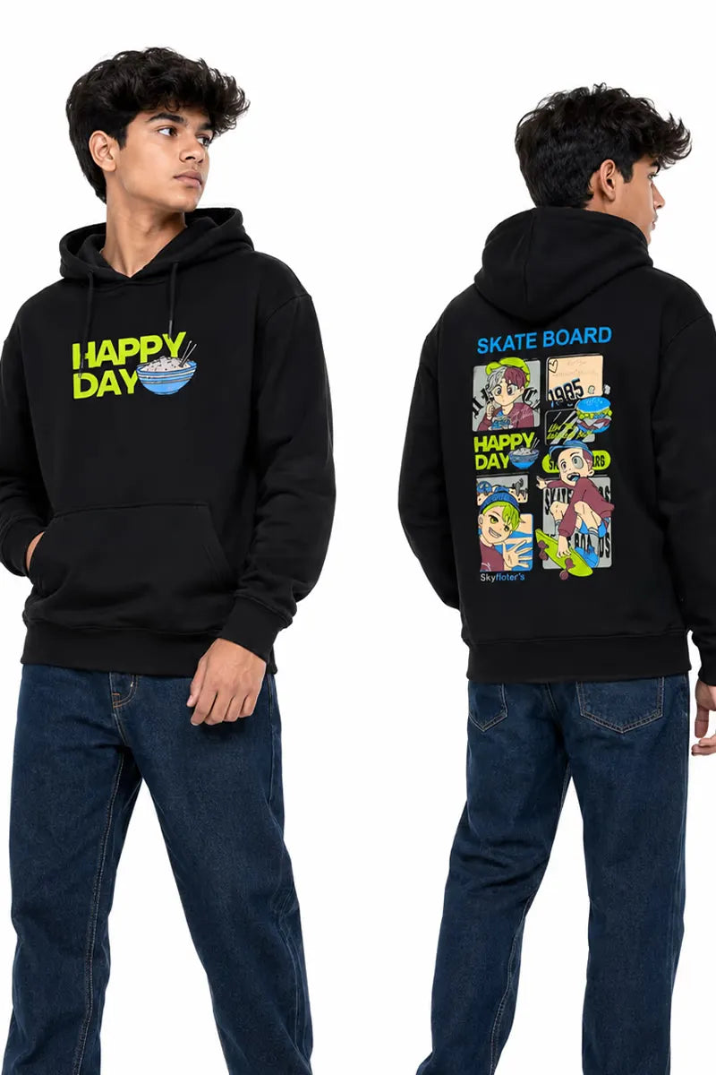 Cotton Printed Hoodie for Boy - Black - View 1