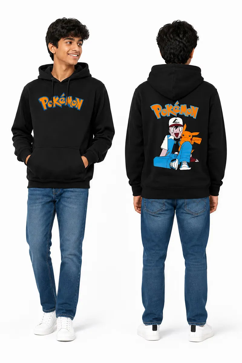 Boy's Printed Cotton Hoodie - Black - View 1