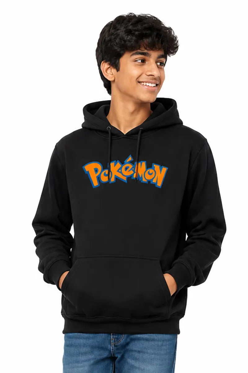 Boy's Printed Cotton Hoodie - Black - View 2
