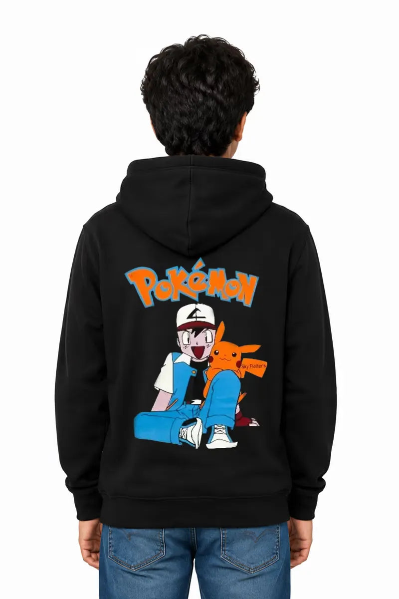 Boy's Printed Cotton Hoodie - Black - View 3