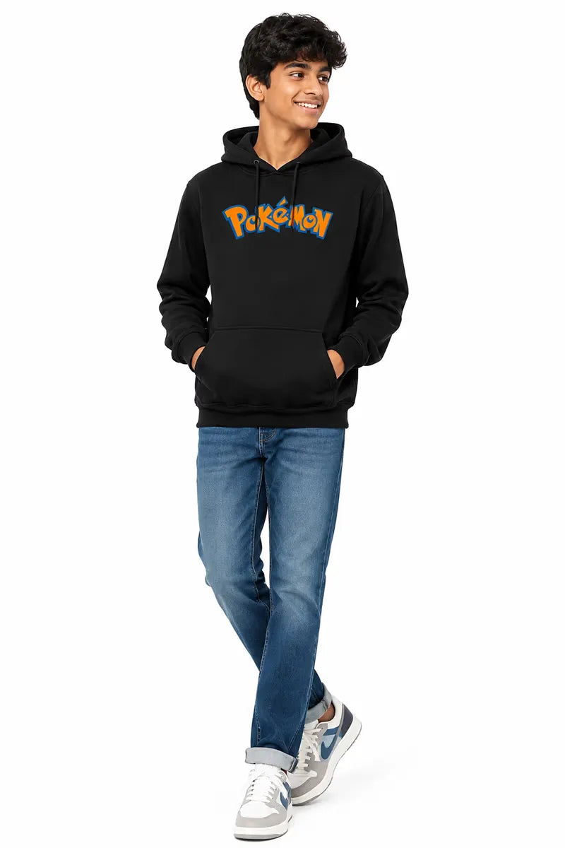 Boy's Printed Cotton Hoodie - Black - View 4