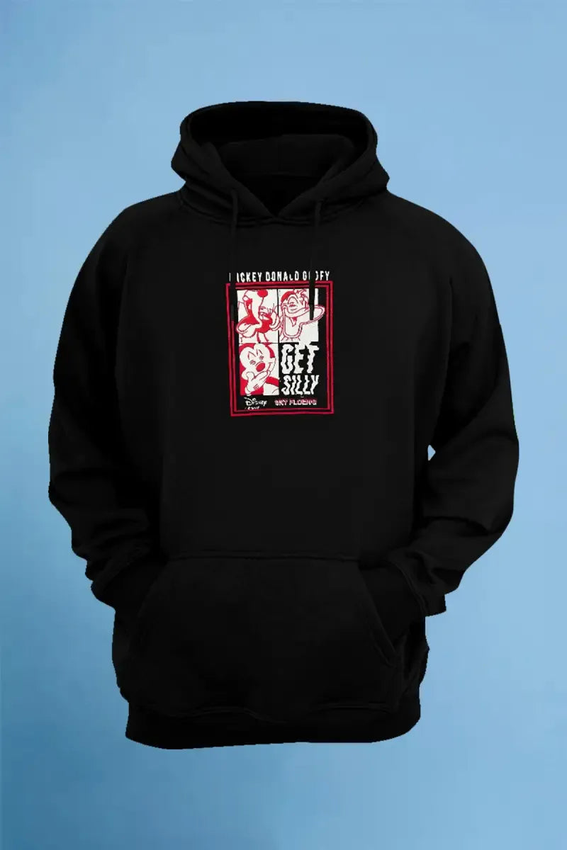 Boy's Graphic Printed Hoodie - Black - View 1